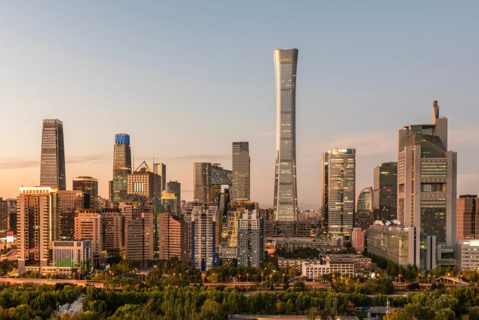 Beijing at night — illuminated streets and skyscrapers of China's capital business district