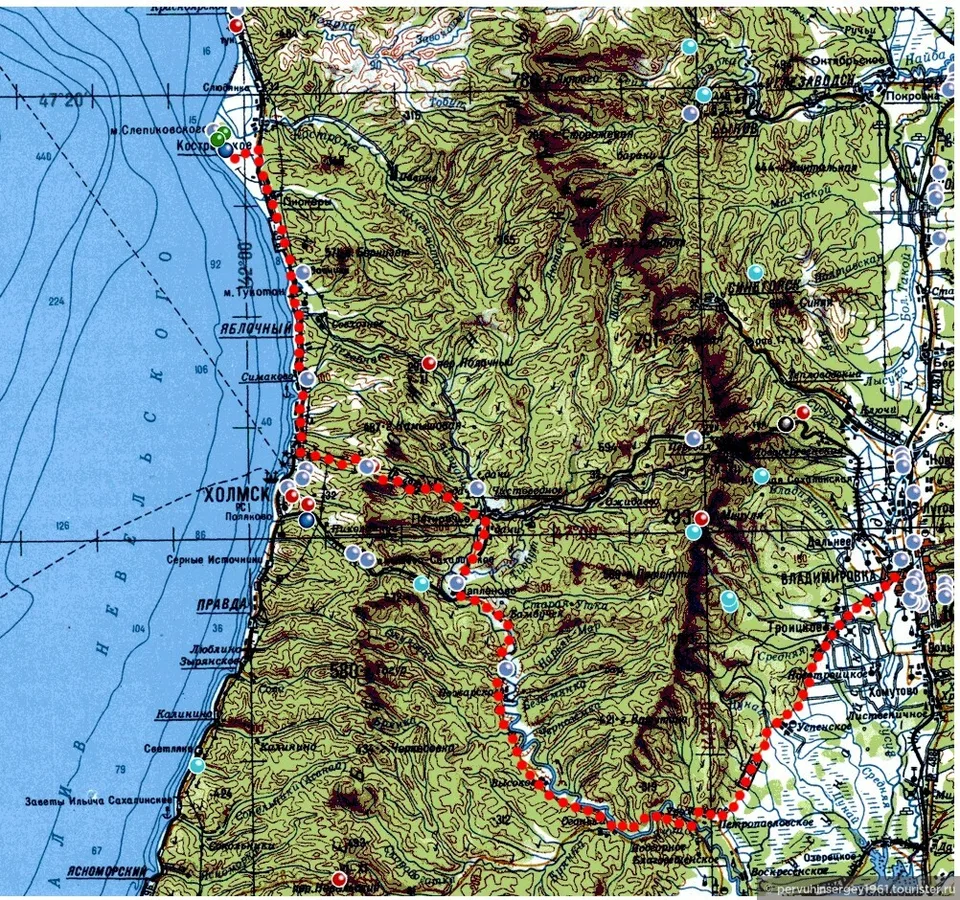 Карта маршрута экскурсии на маяк Слепиковского